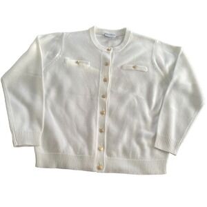 Womens White Knit Cardigan Size Medium W/Gold Buttons Tog Shop Great Condition!